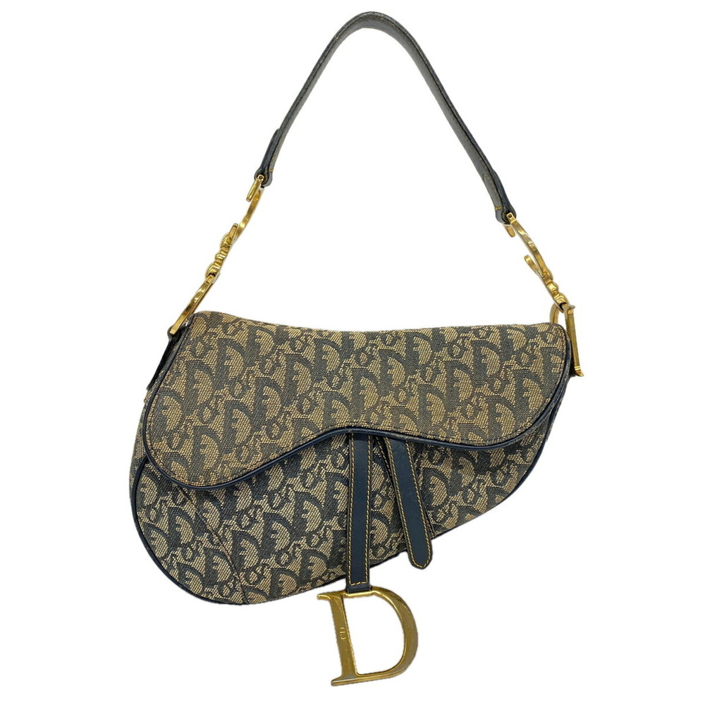 Christian Dior handbag, Trotter Saddle canvas, navy beige, women's.